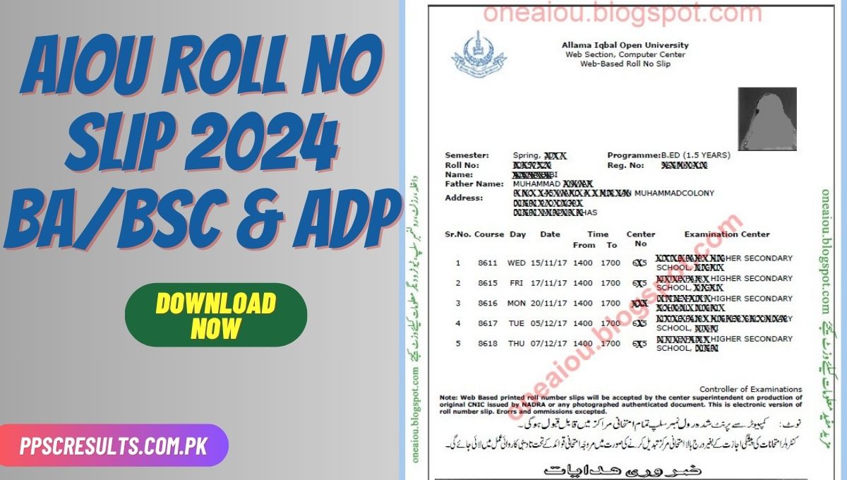 AIOU Roll No Slip  Download BABSc ADP Spring Autumn