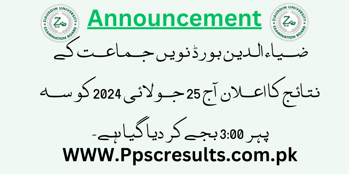 Ziauddin Board 9th Class Result 2024