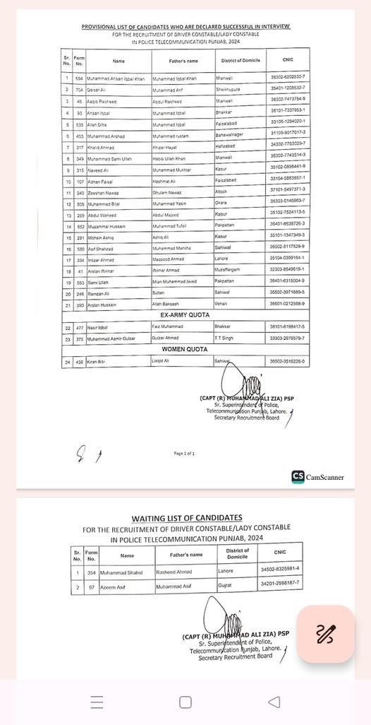 Punjab Police Wireless Operator Result